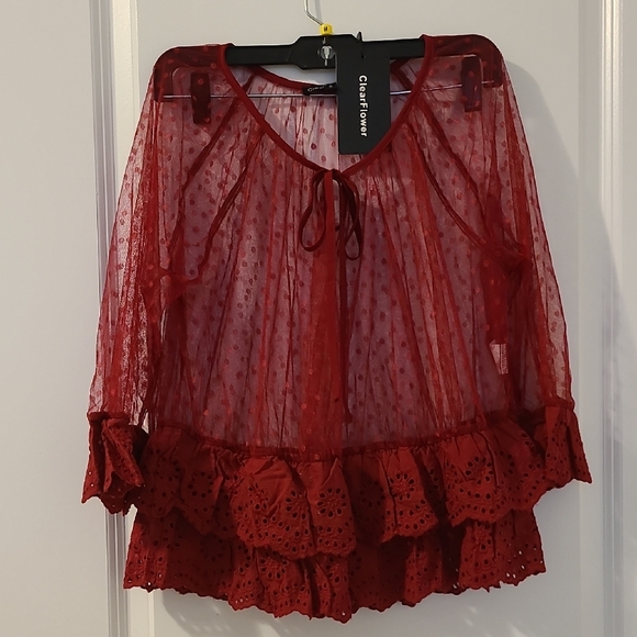 Tops - Ruffled Red Tie Front Blouse